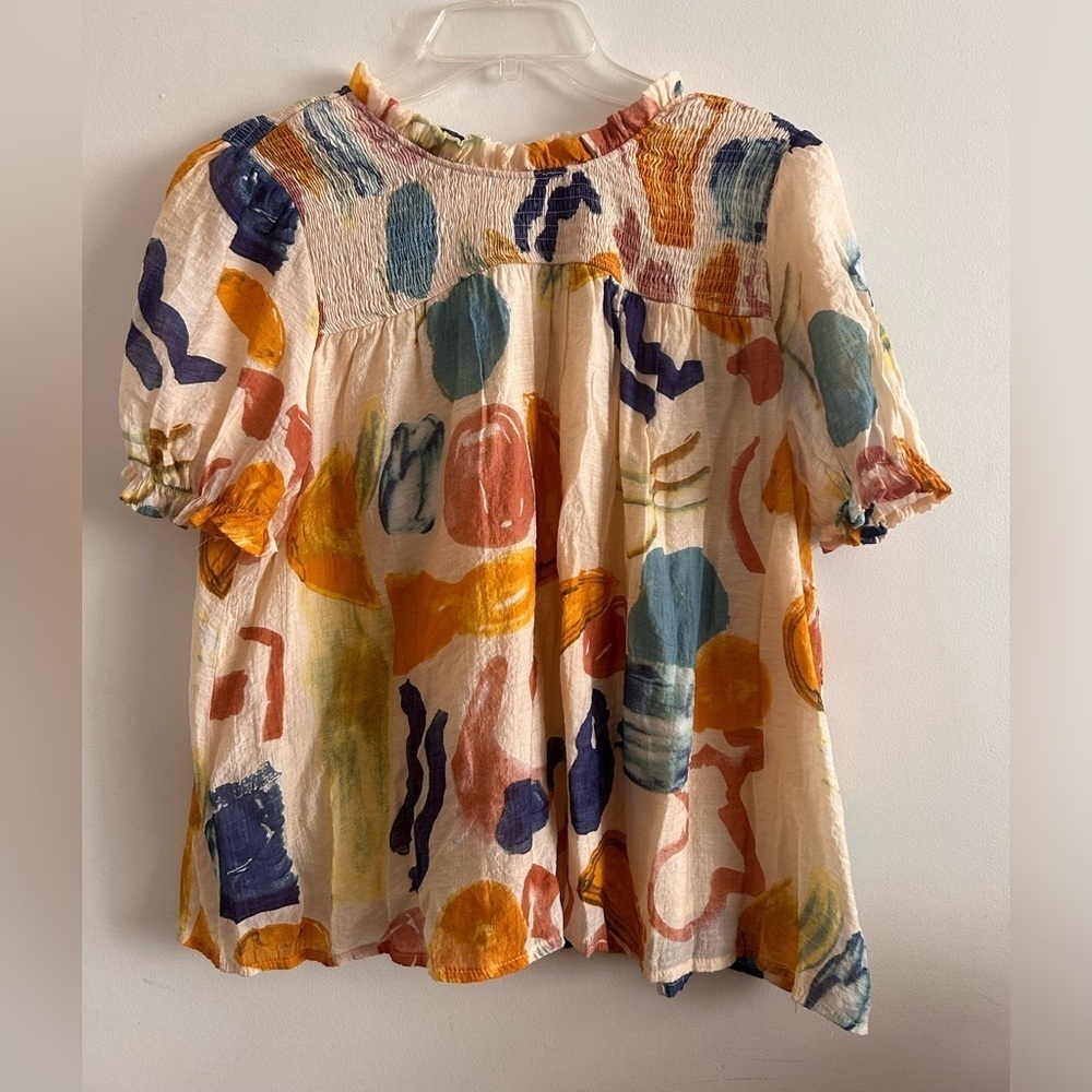 Hayden Women’s Textured Smock Detail Ruffle Top Size Large